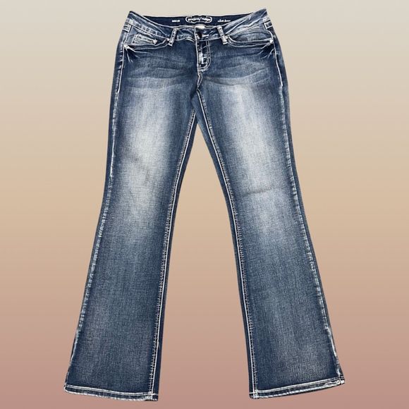 Juniors Project Indigo Embroidered ￼Faux Leather Pocket Jeans Size 9 - Picture 2 of 6